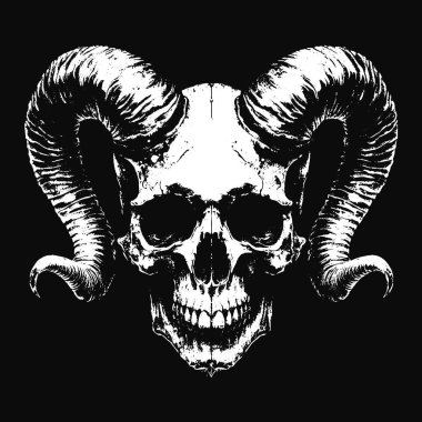 Kara Sanat Kafatası Boynuz Şeytan Grunge Vintage Dövme: Siyah Beyaz