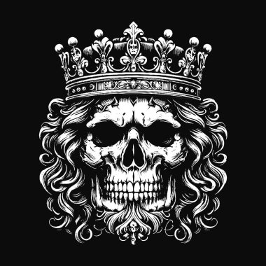 Koyu Sanat Kurukafa Kral Taht Güller Vintage Grunge Dövmeli siyah beyaz