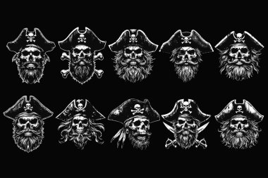 Set Koyu Sanat Kurukafa Korsanlar Kaptan Denizci Şapka Grunge Vintage Dövmeli Görüntü Yönetmeni Siyah Beyaz