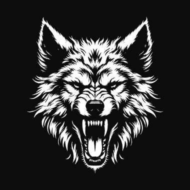 Kara Sanat Kurdu Kükreyen Canavar Vahşi Yaşam Gecesi Grunge Dövmesi Görüntü: Siyah Beyaz