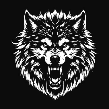 Kara Sanat Kurdu Kükreyen Canavar Vahşi Yaşam Gecesi Grunge Dövmesi Görüntü: Siyah Beyaz