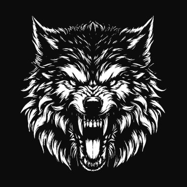 Kara Sanat Kurdu Kükreyen Canavar Vahşi Yaşam Gecesi Grunge Dövmesi Görüntü: Siyah Beyaz