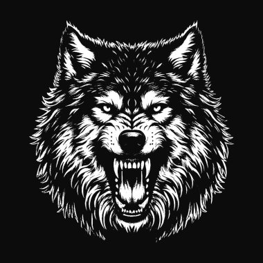 Kara Sanat Kurdu Kükreyen Canavar Vahşi Yaşam Gecesi Grunge Dövmesi Görüntü: Siyah Beyaz