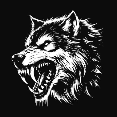 Kara Sanat Kurdu Kükreyen Canavar Vahşi Yaşam Gecesi Grunge Dövmesi Görüntü: Siyah Beyaz