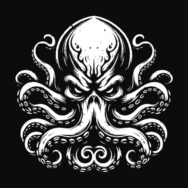 Karanlık Sanat Ahtapotu Canavar dokunaçları mürekkep balığı kafatası dehşeti dövme Grunge Vintage illüstrasyon