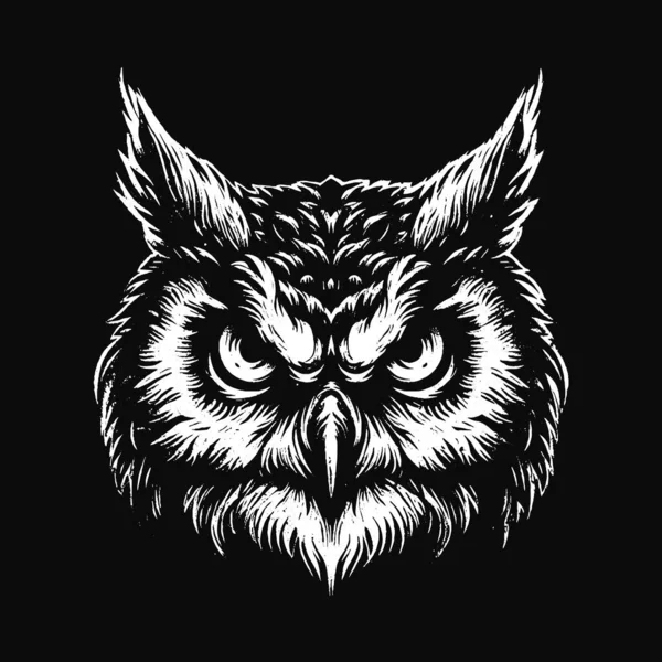 Kara Sanat Baykuşu Kuş Yüzlü Hayalet Vintage Gece Kuşu Tüylü Dövme Çizimi