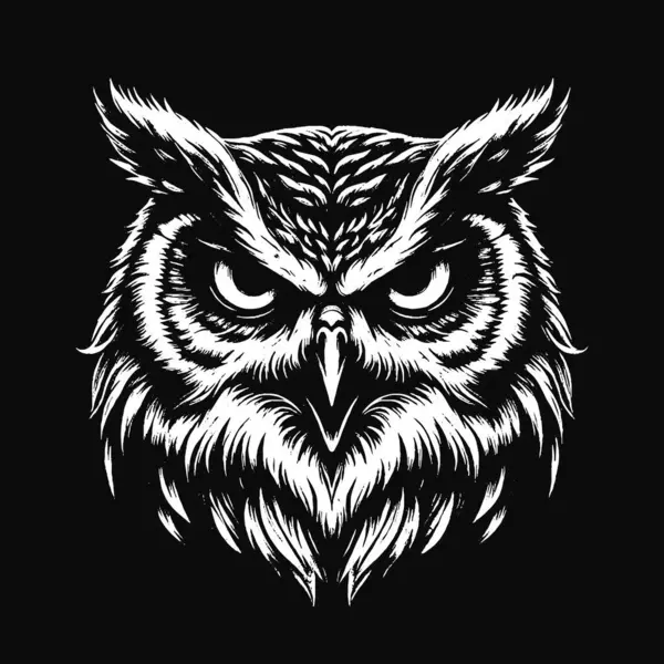Kara Sanat Baykuşu Kuş Yüzlü Hayalet Vintage Gece Kuşu Tüylü Dövme Çizimi