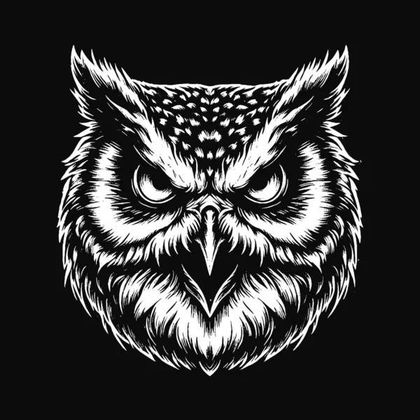 Kara Sanat Baykuşu Kuş Yüzlü Hayalet Vintage Gece Kuşu Tüylü Dövme Çizimi