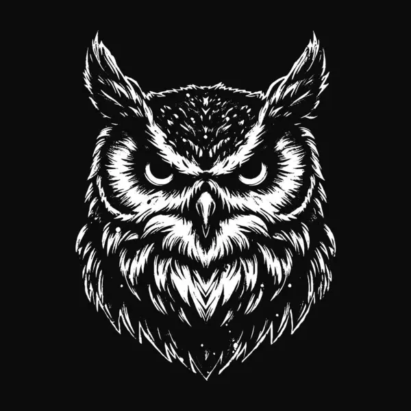 Kara Sanat Baykuşu Kuş Yüzlü Hayalet Vintage Gece Kuşu Tüylü Dövme Çizimi