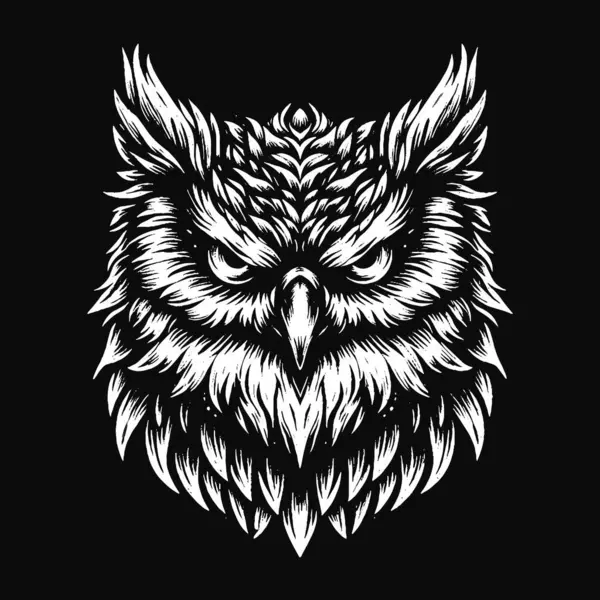 Kara Sanat Baykuşu Kuş Yüzlü Hayalet Vintage Gece Kuşu Tüylü Dövme Çizimi