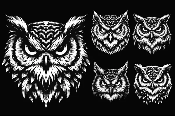 Koyu Sanat Baykuşu Yüzlü Hayalet Vintage Gece Tüylü Hayvan Dövmesi İllüstrasyonu