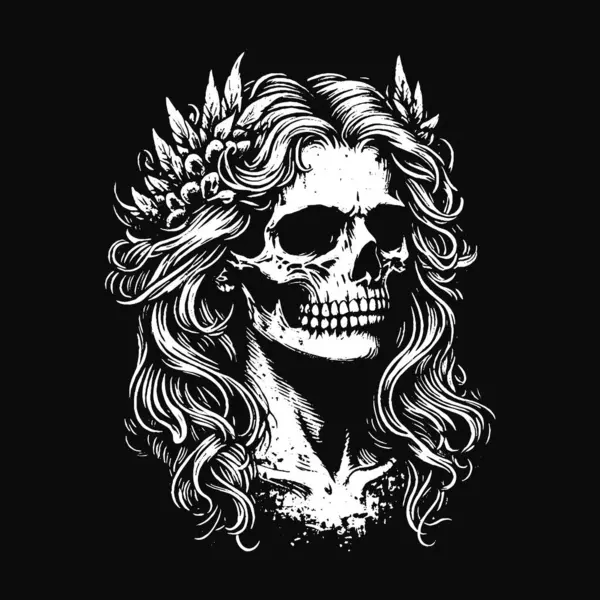 Kara Sanat Kurukafa Melek Yüzlü Kanatlı Korkunç Grunge Vintage Dövmeli Görüntü Siyah Beyaz