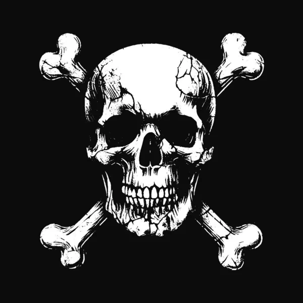 Çapraz İşaretli Kara Sanat Kafatası Dövmeli Grunge Klasik korku illüstrasyonu Siyah Beyaz