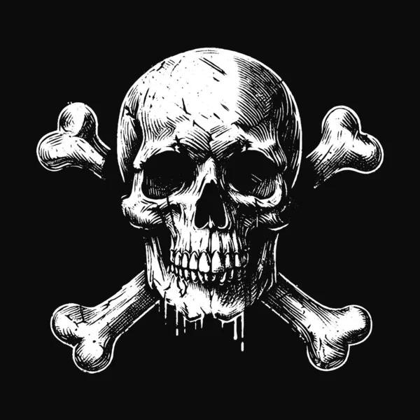 Çapraz İşaretli Kara Sanat Kafatası Dövmeli Grunge Klasik korku illüstrasyonu Siyah Beyaz