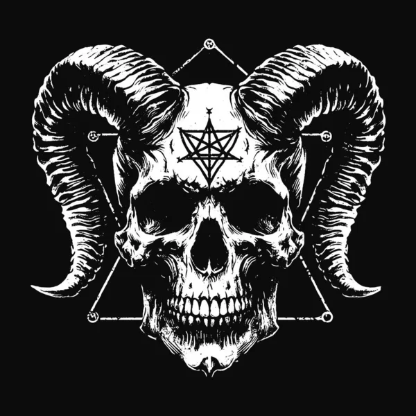 Kara Sanat Kafatası Boynuz Şeytan Grunge Vintage Dövme: Siyah Beyaz