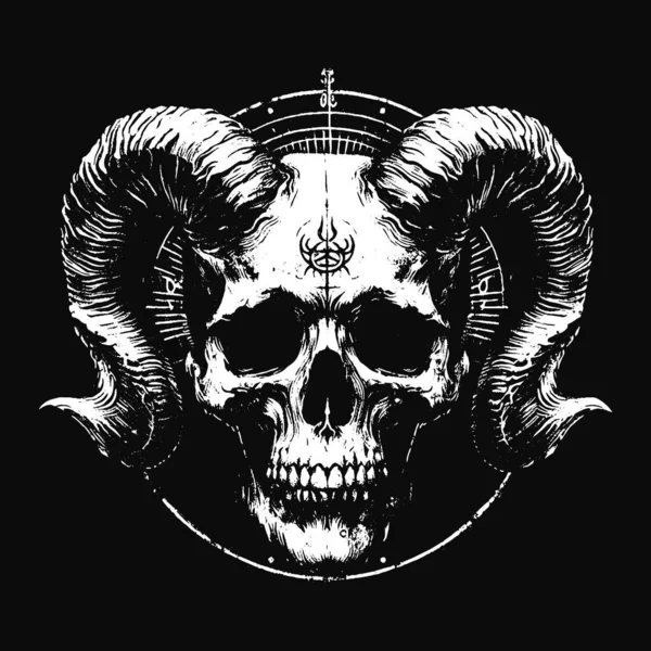 Kara Sanat Kafatası Boynuz Şeytan Grunge Vintage Dövme: Siyah Beyaz