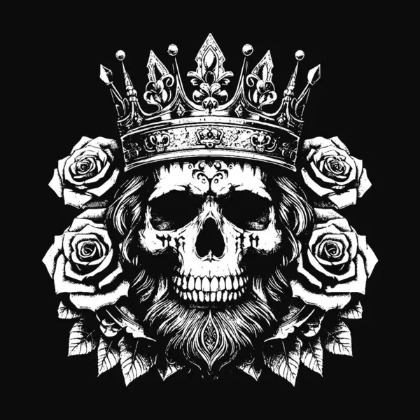 Koyu Sanat Kurukafa Kral Taht Güller Vintage Grunge Dövmeli siyah beyaz