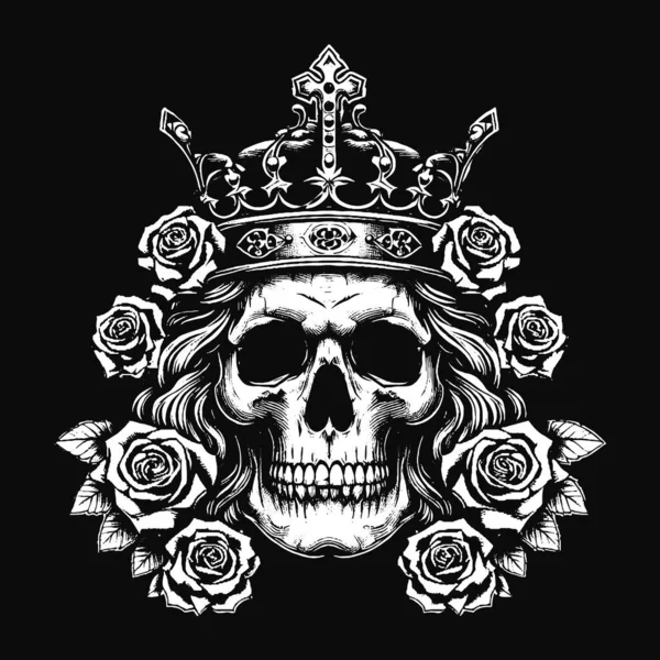 Koyu Sanat Kurukafa Kral Taht Güller Vintage Grunge Dövmeli siyah beyaz