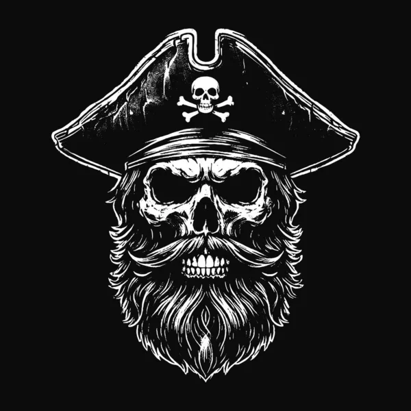 Kara Sanat Kurukafa Korsanları Kaptan Denizci Şapka Grunge Vintage Dövmeli illüstrasyon Siyah Beyaz