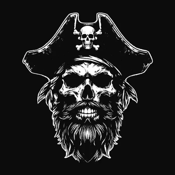 Kara Sanat Kurukafa Korsanları Kaptan Denizci Şapka Grunge Vintage Dövmeli illüstrasyon Siyah Beyaz