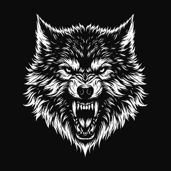 Kara Sanat Kurdu Kükreyen Canavar Vahşi Yaşam Gecesi Grunge Dövmesi Görüntü: Siyah Beyaz