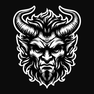 Kara Sanat Öfkeli Şeytan Kafası Siyah-Beyaz İllüzyonu