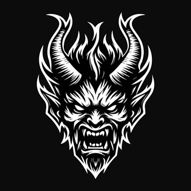 Kara Sanat Öfkeli Şeytan Kafası Siyah-Beyaz İllüzyonu