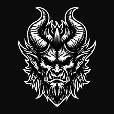 Kara Sanat Öfkeli Şeytan Kafası Siyah-Beyaz İllüzyonu