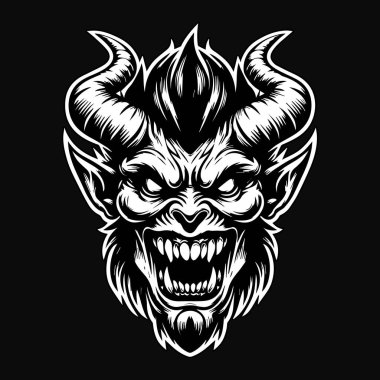 Kara Sanat Öfkeli Şeytan Kafası Siyah-Beyaz İllüzyonu