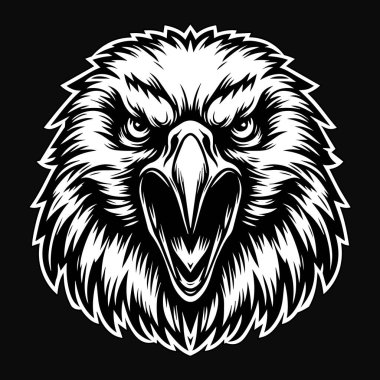 Kara Sanat Öfkeli Canavar Kartal Başı Siyah ve Beyaz Görüntü