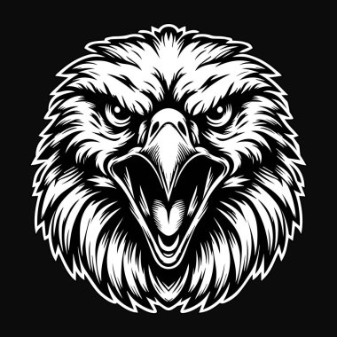 Kara Sanat Öfkeli Canavar Kartal Başı Siyah ve Beyaz Görüntü