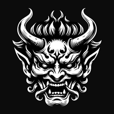 Koyu Sanat Ürkütücü Japon Hannya Maskesi Siyah-Beyaz Görüntü