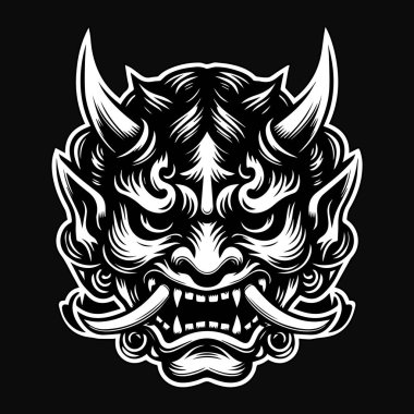 Koyu Sanat Ürkütücü Japon Hannya Maskesi Siyah-Beyaz Görüntü
