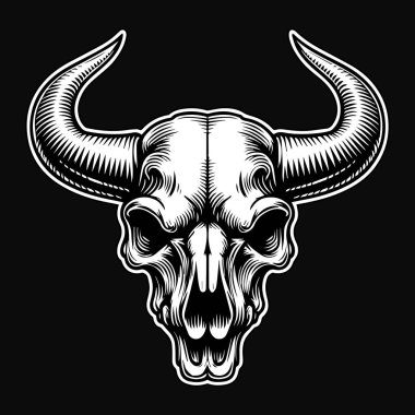 Kara Sanat Kafatası Hayvan Boğa Başı Siyah ve Beyaz İllüzyon