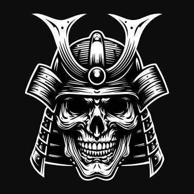 Koyu Sanat Kafatası Samurayı Japon Baş Siyahi ve Beyaz Görüntü