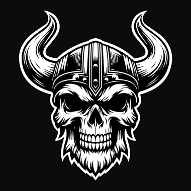 Kara Sanat Öfkeli Viking Kafatası Siyah ve Beyaz Görüntü