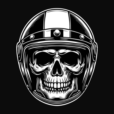 Siyah ve Beyaz Resimli Kara Sanat Motorcusu Kafatası