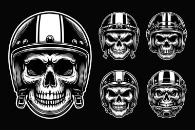 Siyah ve Beyaz Resimli Kara Sanat Motorcusu Kafatası