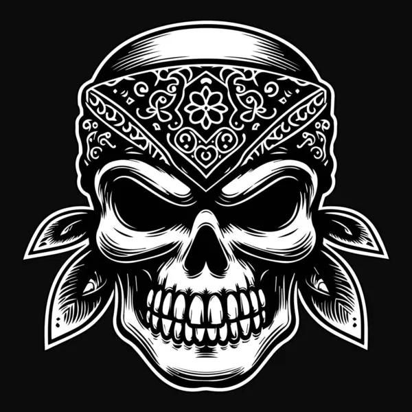 Dark Art Bandana Skull Head Slayer Black White Illustration Royalty Free Stock Vectors