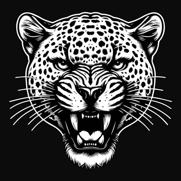 Arte Negra Fera Raiva Leopardo Cabeça Preto Branco Ilustração Vetores De Bancos De Imagens Sem Royalties