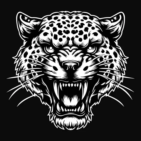 Dark Art Angry Beast Leopard Head Black White Illustration Stock Vector