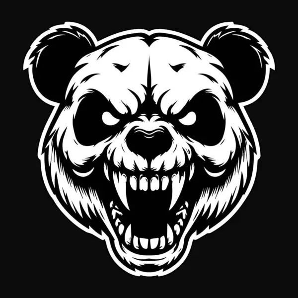 黑暗艺术愤怒的野兽熊猫头颅黑白照片 矢量图形