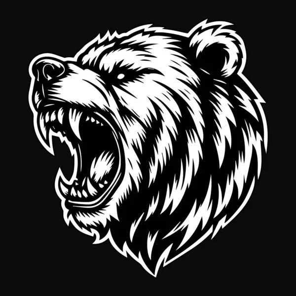 Dark Art Angry Beast Wild Bear Head Black White Illustration Stock Vector
