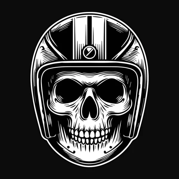 Cabeça Crânio Motociclista Arte Escura Com Helm Preto Branco Ilustração Vetores De Bancos De Imagens