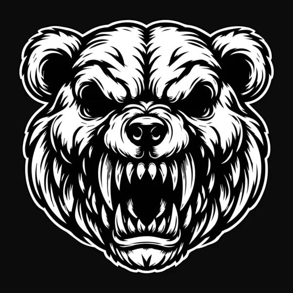 黑暗艺术愤怒的野兽熊骷髅黑白照片 免版税图库矢量图片