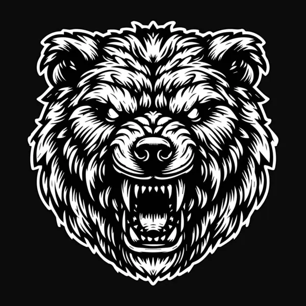 黑暗艺术野兽愤怒的熊头和浓密的毛皮黑白照片 图库插图