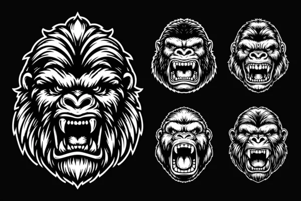 Dark Art Angry Beast Kingkong Head Sharp Fang Black White Vector Graphics