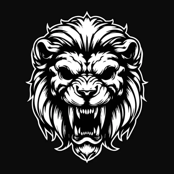 黑暗艺术愤怒的野兽狮头黑白照片 矢量图形
