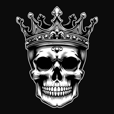 Kara Sanat Kafatası Kral Tacı Siyah ve Beyaz İllüzyon