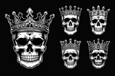 Kara Sanat Kafatası Kral Tacı Siyah ve Beyaz İllüzyon